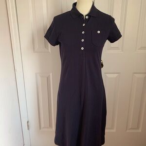 Lands' End Shirt Dress Navy Polo Knit Cotton Collared Short Sleeve Knee Length